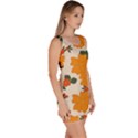 Vintage Floral Wallpaper Background In Shades Of Orange Sleeveless Bodycon Dress View3