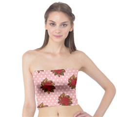 Pink Polka Dot Background With Red Roses Tube Top by Nexatart