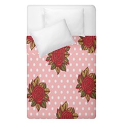 Pink Polka Dot Background With Red Roses Duvet Cover Double Side (single Size) by Nexatart