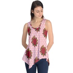 Pink Polka Dot Background With Red Roses Sleeveless Tunic by Nexatart