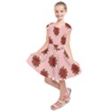 Pink Polka Dot Background With Red Roses Kids  Short Sleeve Dress View1