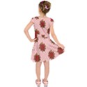 Pink Polka Dot Background With Red Roses Kids  Short Sleeve Dress View2