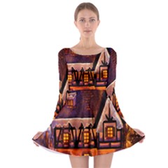 House In Winter Decoration Long Sleeve Skater Dress by Nexatart