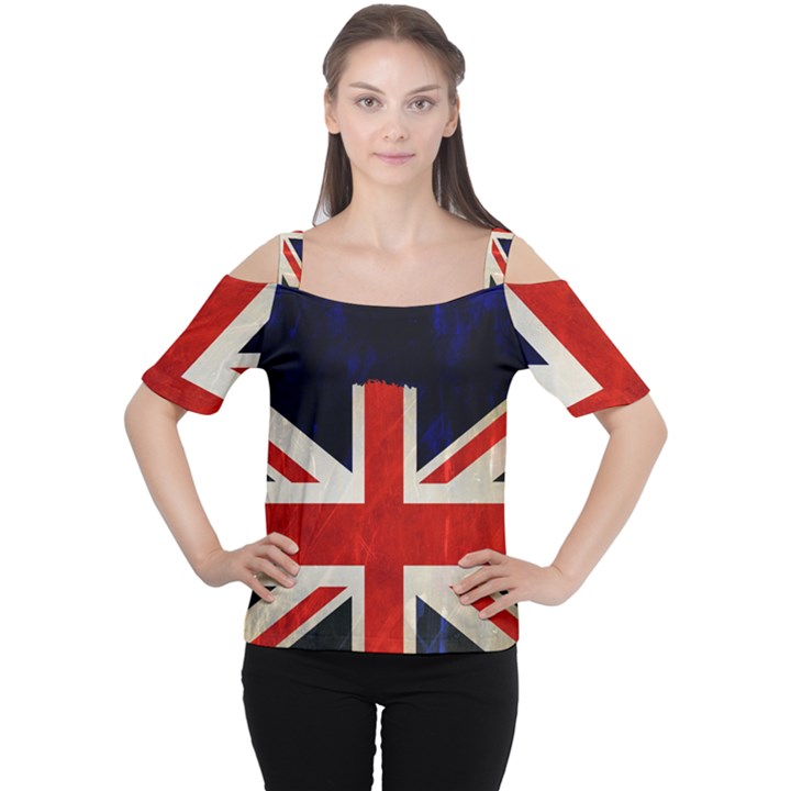 Flag Of Britain Grunge Union Jack Flag Background Women s Cutout Shoulder Tee