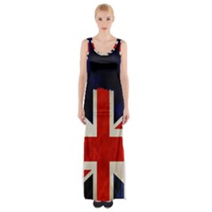 Flag Of Britain Grunge Union Jack Flag Background Maxi Thigh Split Dress by Nexatart