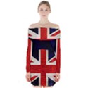 Flag Of Britain Grunge Union Jack Flag Background Long Sleeve Off Shoulder Dress View1