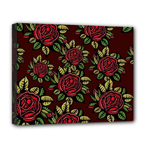 A Red Rose Tiling Pattern Deluxe Canvas 20  X 16   by Nexatart