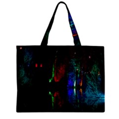 Illuminated Trees At Night Near Lake Zipper Mini Tote Bag by Nexatart