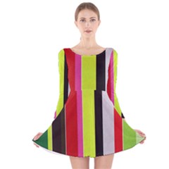 Stripe Background Long Sleeve Velvet Skater Dress