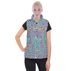 Abstract Floral Background Women s Button Up Puffer Vest