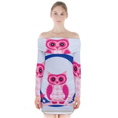 Alphabet Letter O With Owl Illustration Ideal For Teaching Kids Long Sleeve Off Shoulder Dress by Nexatart