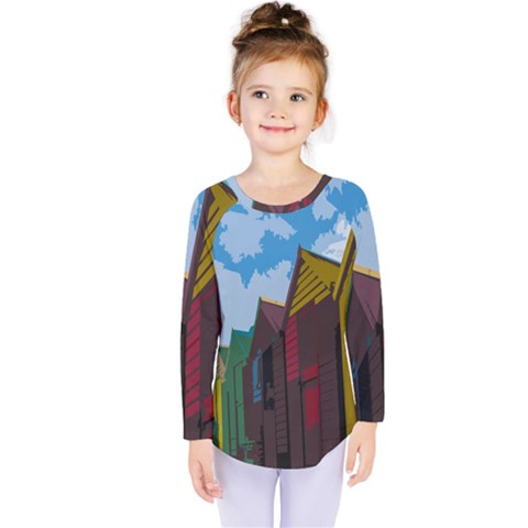 Brightly Colored Dressing Huts Kids  Long Sleeve Tee by Nexatart
