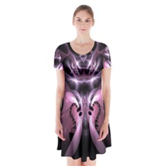 Angry Mantis Fractal In Shades Of Purple Short Sleeve V-neck Flare Dress by Nexatart