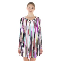 Randomized Colors Background Wallpaper Long Sleeve Velvet V-neck Dress by Nexatart