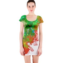 Digitally Painted Messy Paint Background Textur Short Sleeve Bodycon Dress