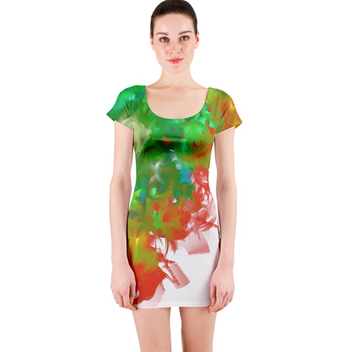 Digitally Painted Messy Paint Background Textur Short Sleeve Bodycon Dress