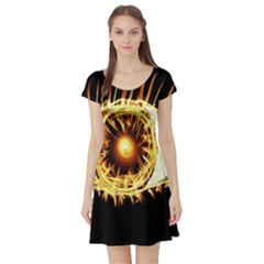 Flame Eye Burning Hot Eye Illustration Short Sleeve Skater Dress