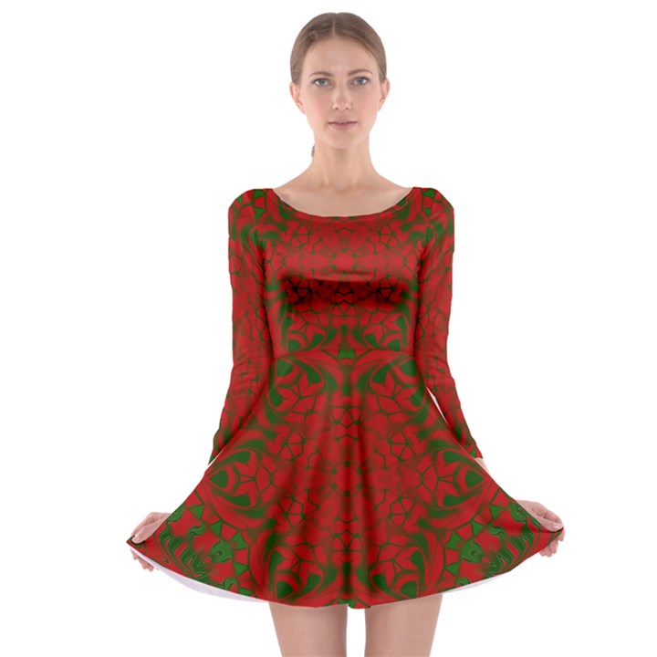 Christmas Kaleidoscope Long Sleeve Skater Dress