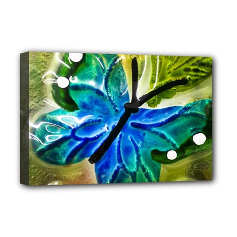 Blue Spotted Butterfly Art In Glass With White Spots Deluxe Canvas 18  X 12   by Nexatart