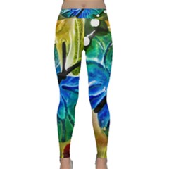 Blue Spotted Butterfly Art In Glass With White Spots Classic Yoga Leggings by Nexatart