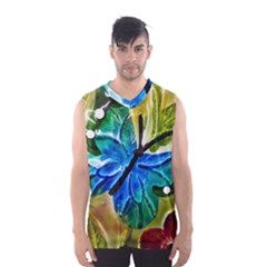 Blue Spotted Butterfly Art In Glass With White Spots Men s Basketball Tank Top by Nexatart