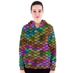 Fish Scales Pattern Background In Rainbow Colors Wallpaper Women s Zipper Hoodie by Nexatart
