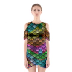 Fish Scales Pattern Background In Rainbow Colors Wallpaper Shoulder Cutout One Piece by Nexatart