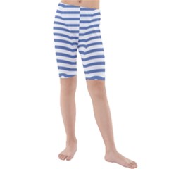 Animals Illusion Penguin Line Blue White Kids  Mid Length Swim Shorts by Mariart