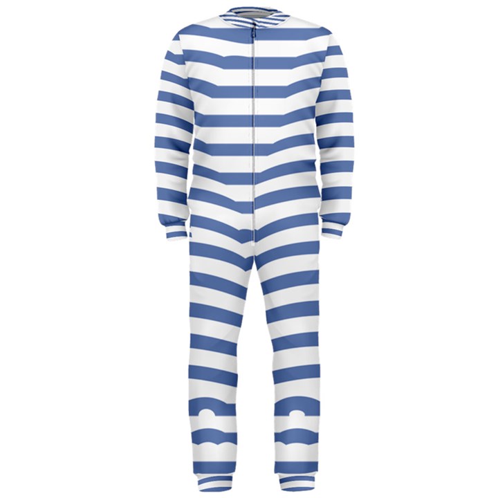 Animals Illusion Penguin Line Blue White OnePiece Jumpsuit (Men) 