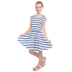 Animals Illusion Penguin Line Blue White Kids  Short Sleeve Dress