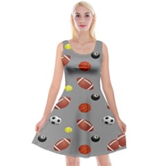 Balltiled Grey Ball Tennis Football Basketball Billiards Reversible Velvet Sleeveless Dress by Mariart