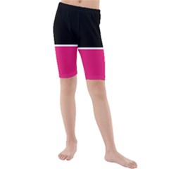 Black Pink Line White Kids  Mid Length Swim Shorts