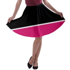 Black Pink Line White A-line Skater Skirt by Mariart