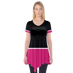 Black Pink Line White Short Sleeve Tunic  by Mariart