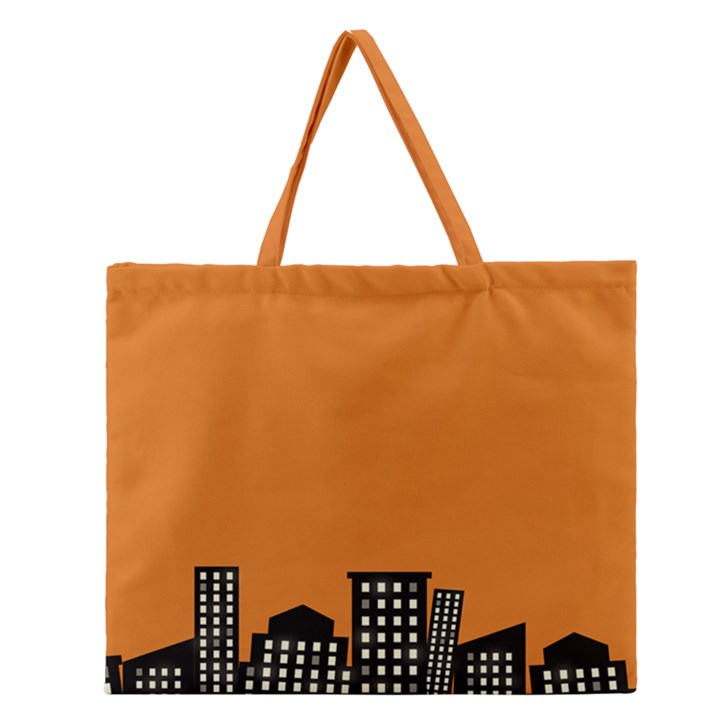City Building Orange Zipper Large Tote Bag
