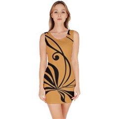 Black Brown Floral Symbol Sleeveless Bodycon Dress