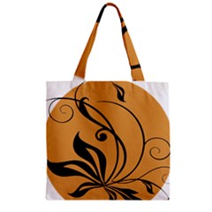 Black Brown Floral Symbol Zipper Grocery Tote Bag by Mariart