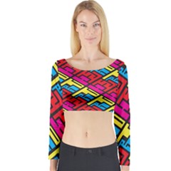 Color Red Yellow Blue Graffiti Long Sleeve Crop Top by Mariart