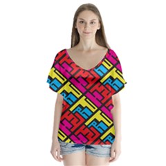 Color Red Yellow Blue Graffiti Flutter Sleeve Top by Mariart