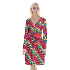 Color Red Yellow Blue Graffiti Long Sleeve Velvet Front Wrap Dress