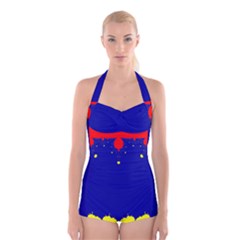 Critical Points Line Circle Red Blue Yellow Boyleg Halter Swimsuit 