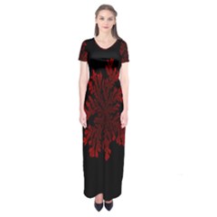 Dendron Diffusion Aggregation Flower Floral Leaf Red Black Short Sleeve Maxi Dress by Mariart