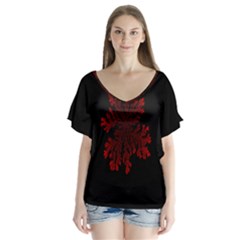 Dendron Diffusion Aggregation Flower Floral Leaf Red Black Flutter Sleeve Top