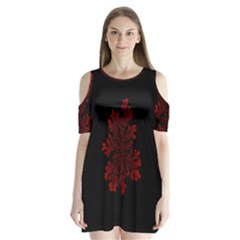 Dendron Diffusion Aggregation Flower Floral Leaf Red Black Shoulder Cutout Velvet  One Piece by Mariart