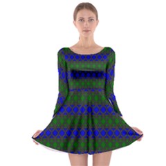Diamond Alt Blue Green Woven Fabric Long Sleeve Skater Dress
