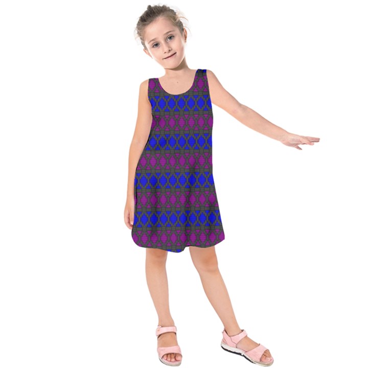 Diamond Alt Blue Purple Woven Fabric Kids  Sleeveless Dress
