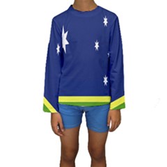 Flag Star Blue Green Yellow Kids  Long Sleeve Swimwear