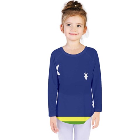 Flag Star Blue Green Yellow Kids  Long Sleeve Tee by Mariart