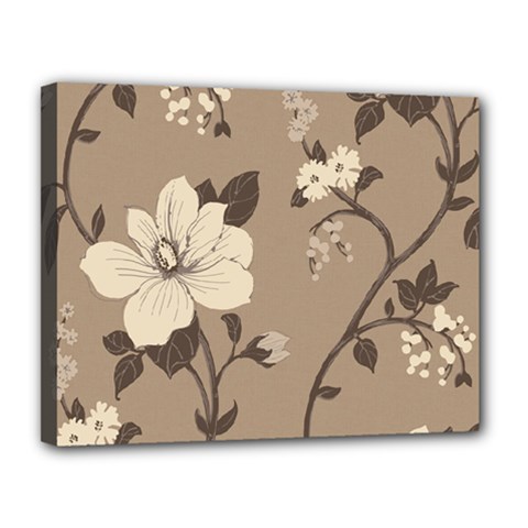 Floral Flower Rose Leaf Grey Canvas 14  X 11 