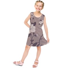 Floral Flower Rose Leaf Grey Kids  Tunic Dress